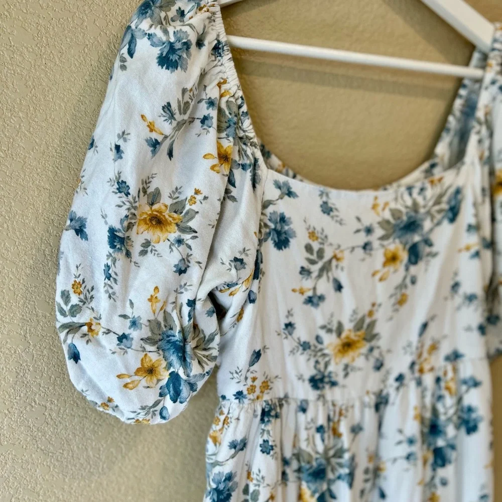 American Eagle Outfitters Blue and Yellow Floral Mini Dress Size M Cottagecore - Picture 3 of 8